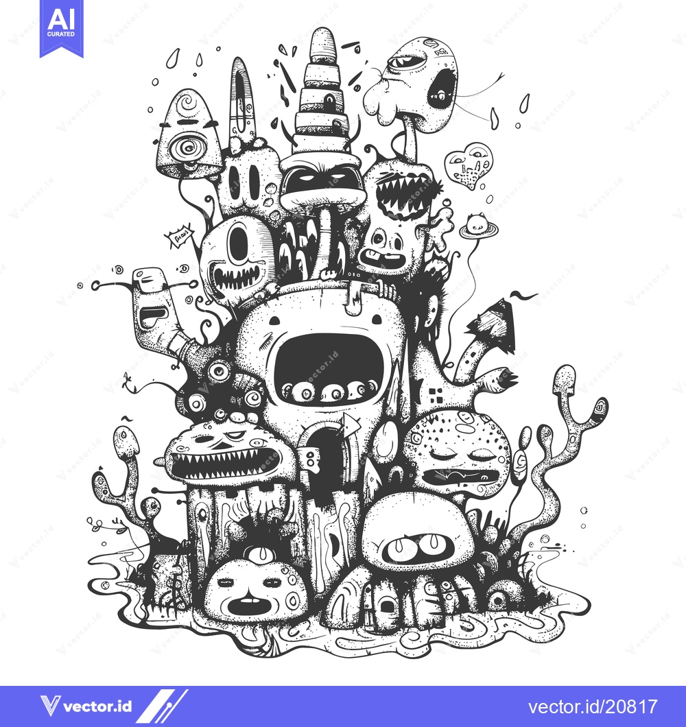 Premium Vector dari A Whimsical Gathering of Doodle-Style Monsters