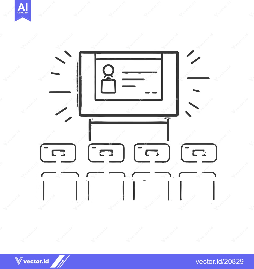 Premium Vector of A whiteboard with a profile picture and audience seats in front