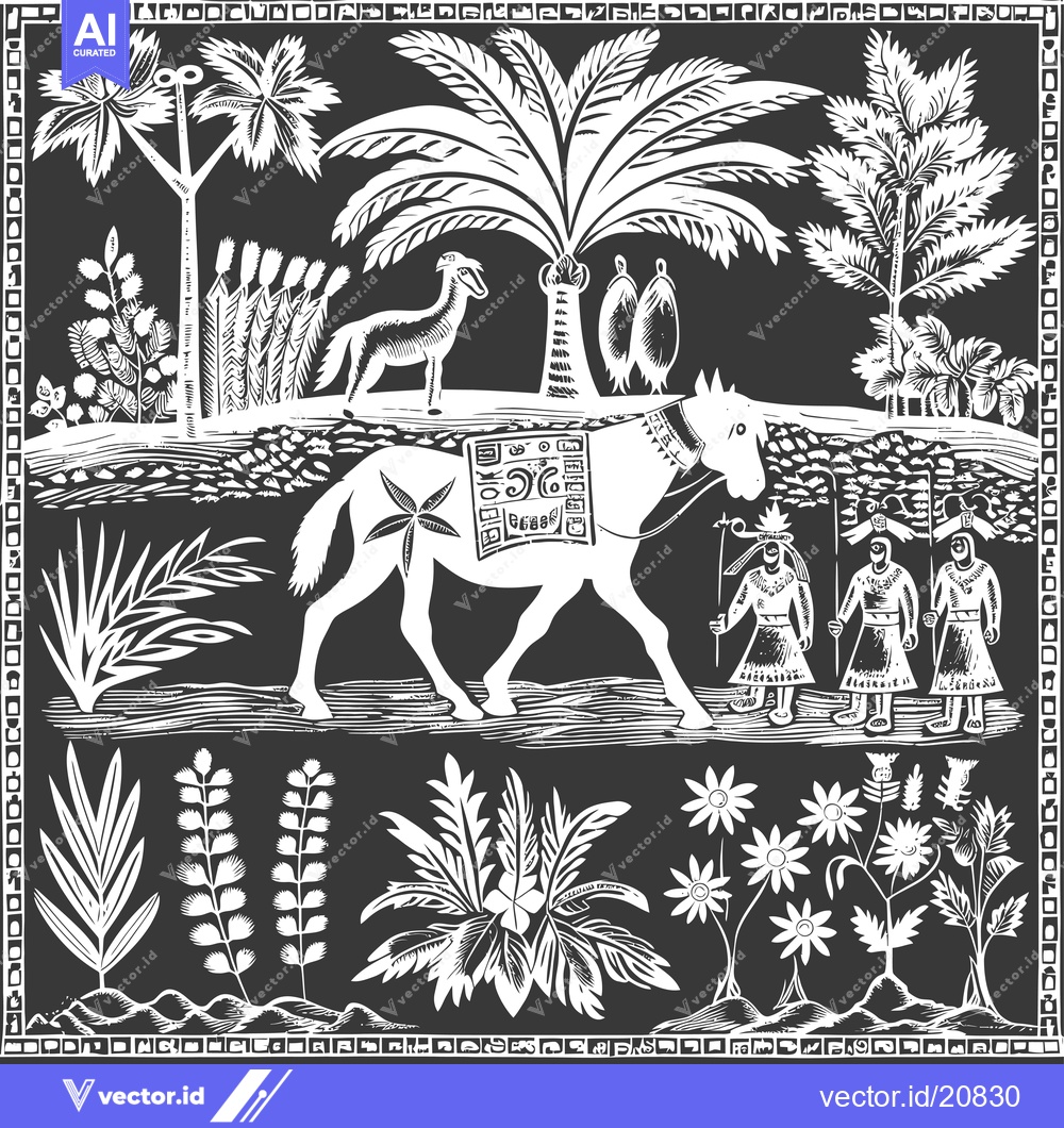 Premium Vector dari A White Horse Carrying Three People Walking Through a Tropical Landsca