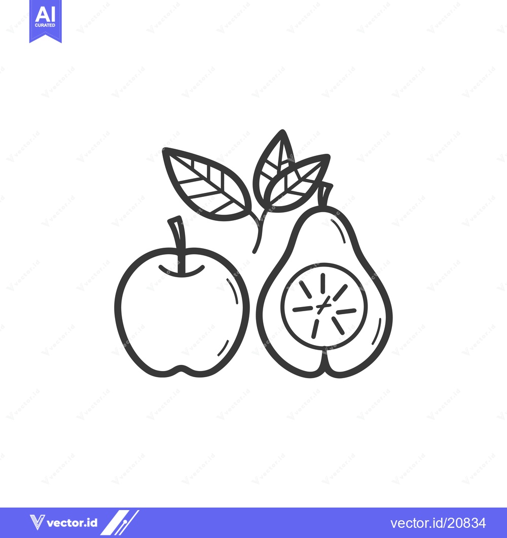 Premium Vector of A Whole Apple and a Half-Cut Avocado with Leaves