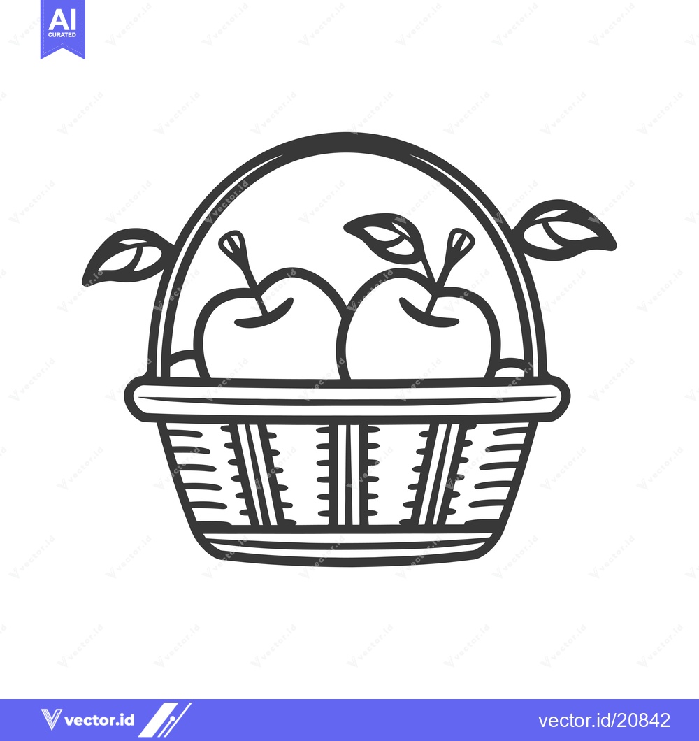 Premium Vector of A Wicker Basket Filled with Two Apples with Leaves