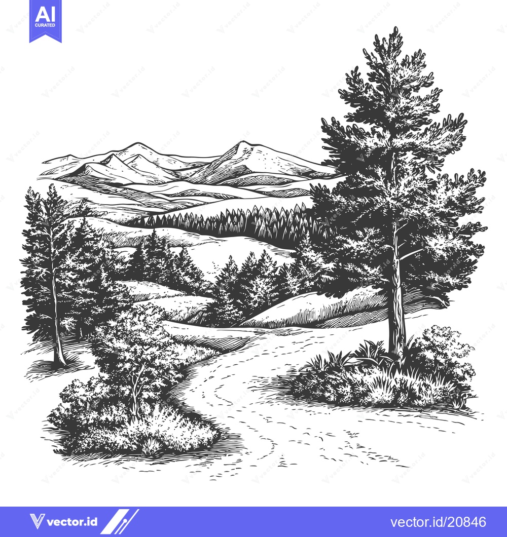 Premium Vector dari A Winding Path Through a Mountainous Forest