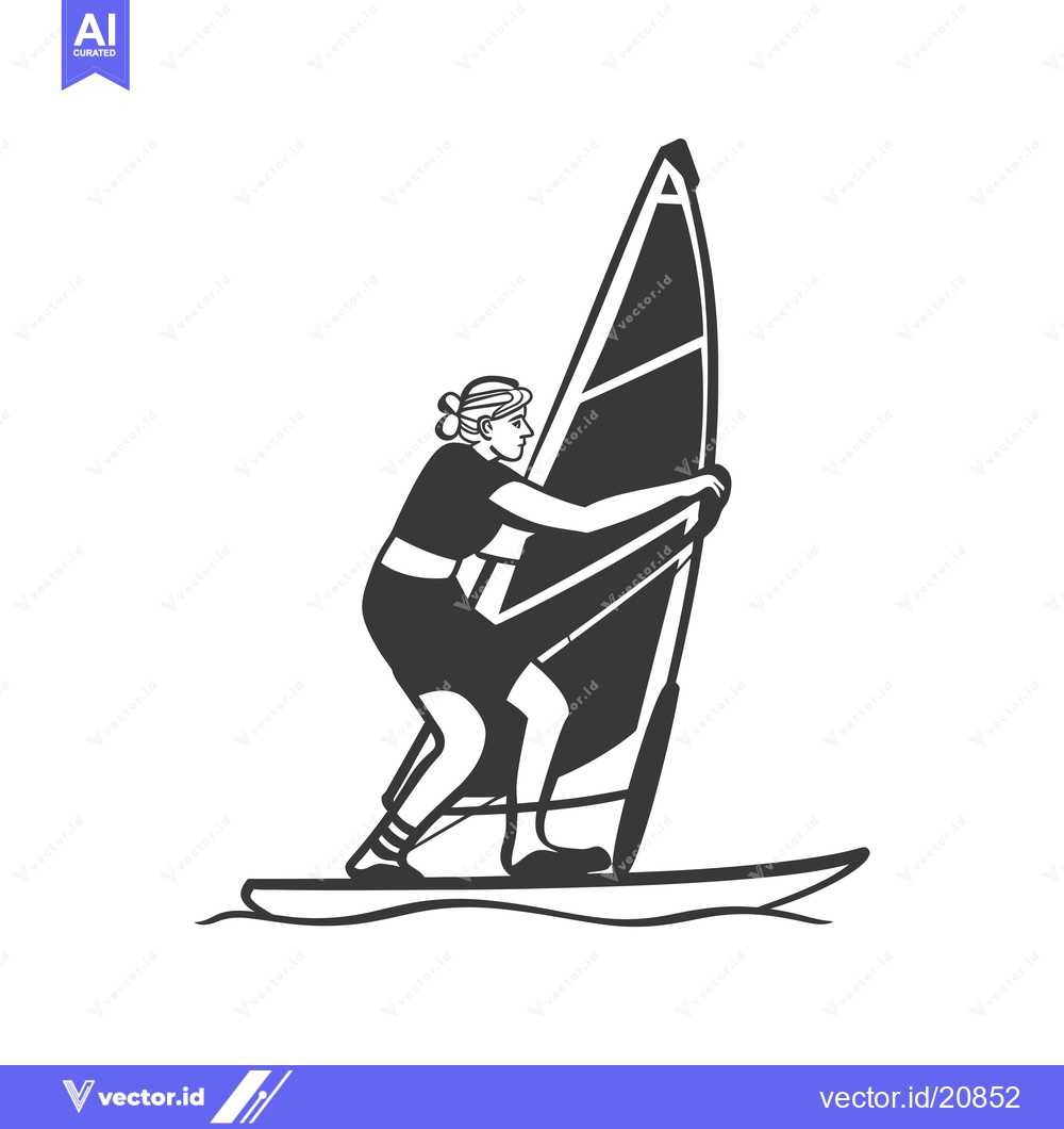 Premium Vector dari A Windsurfer in Action, Navigating the Waves