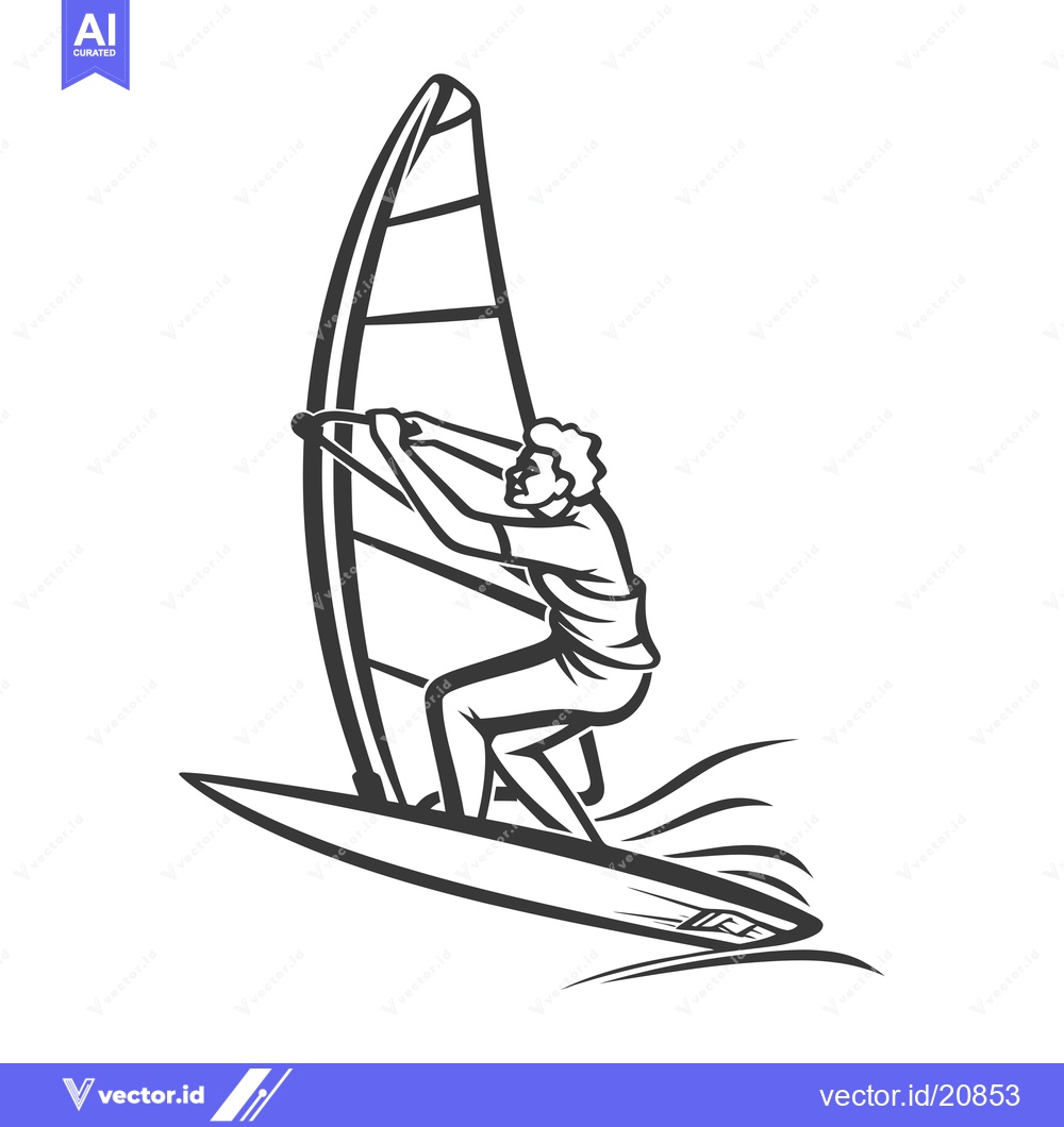Premium Vector of A Windsurfer Riding a Wave with a Sail