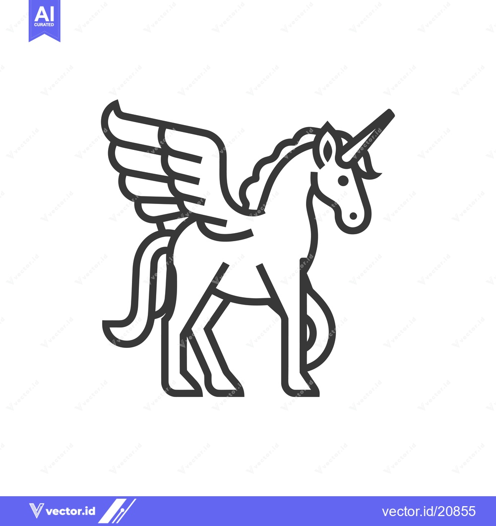 Premium Vector dari A winged unicorn with a spiral horn standing on all fours