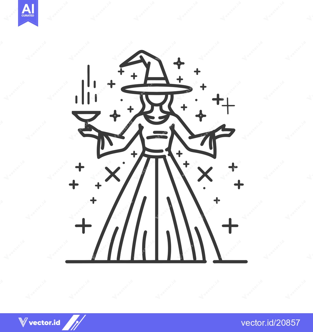 Premium Vector dari A Witch in a Pointed Hat Casting a Spell with a Cocktail Glass