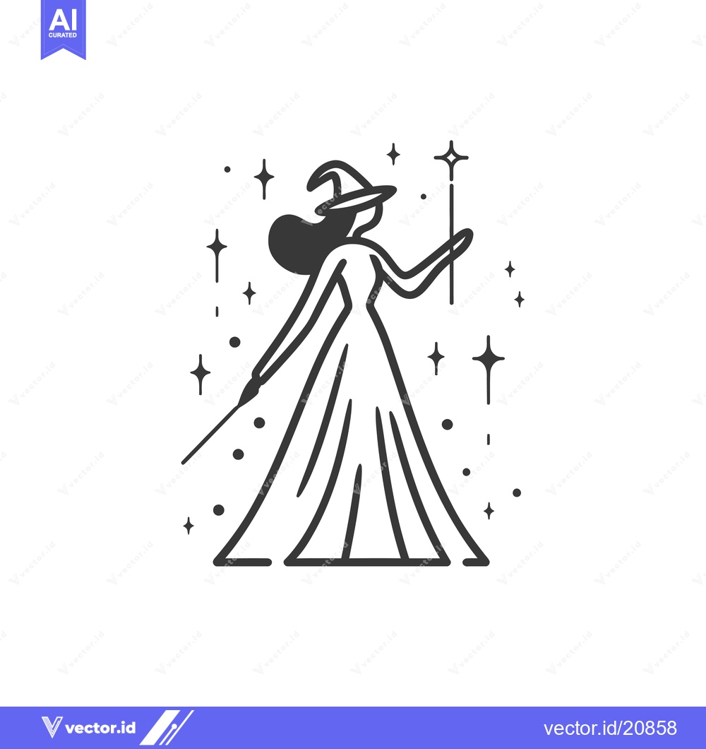 Premium Vector of A Witch with a Wand and Stars Around Her