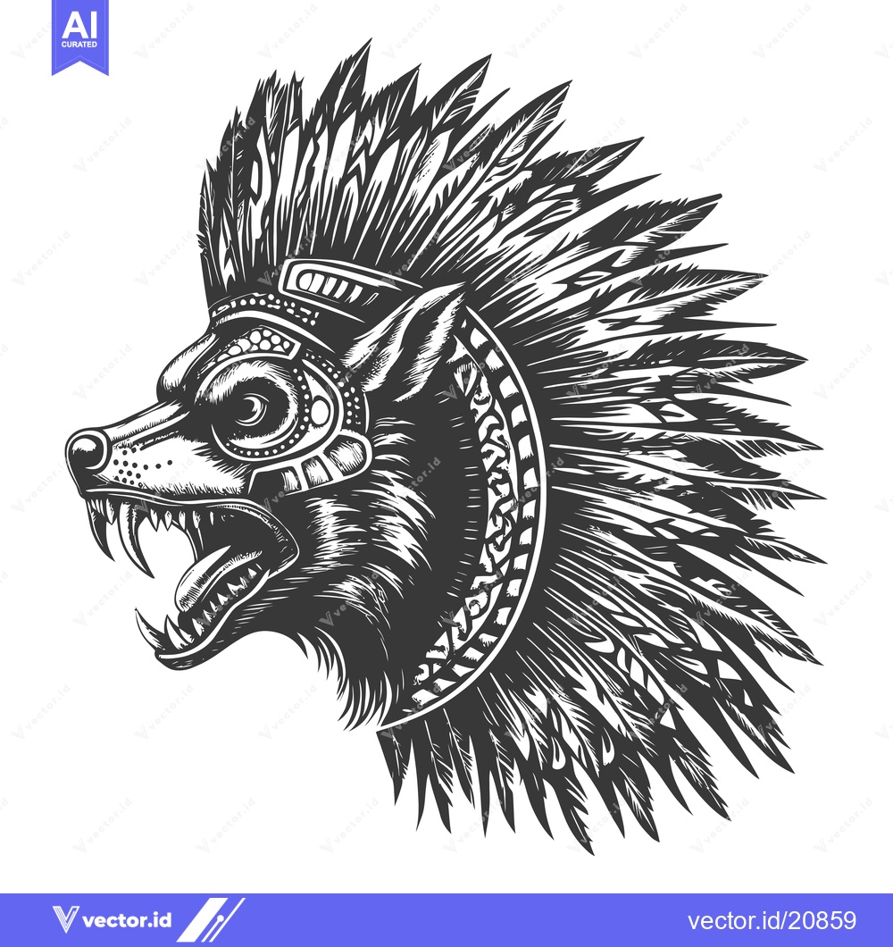 Premium Vector of A Wolf Wearing a Native American Headdress