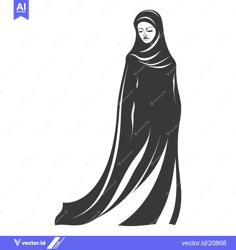 Premium Vector of A woman in a black abaya and hijab standing with her head bowed