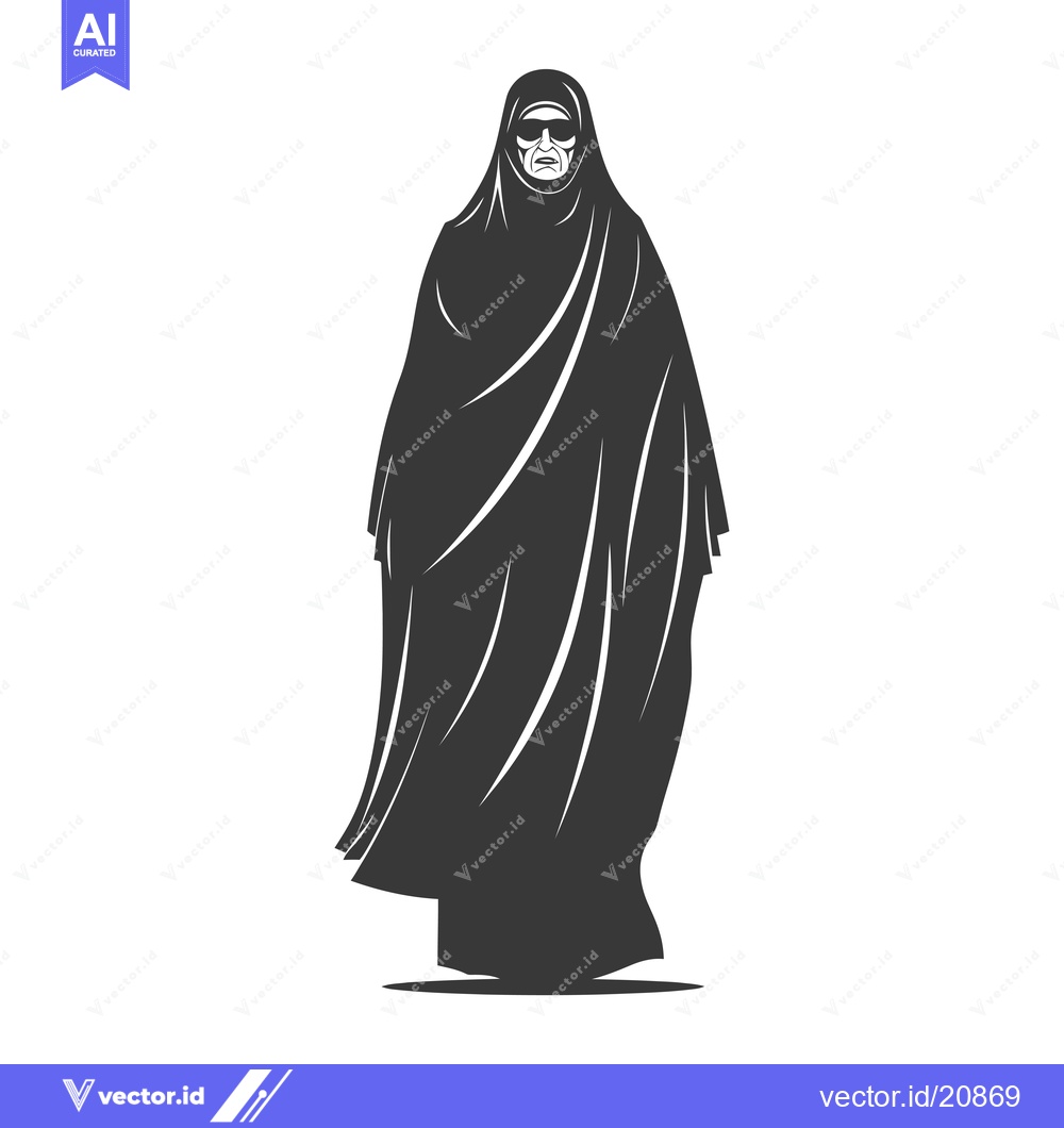 Premium Vector of A woman in a black abaya and sunglasses standing in front of a white b