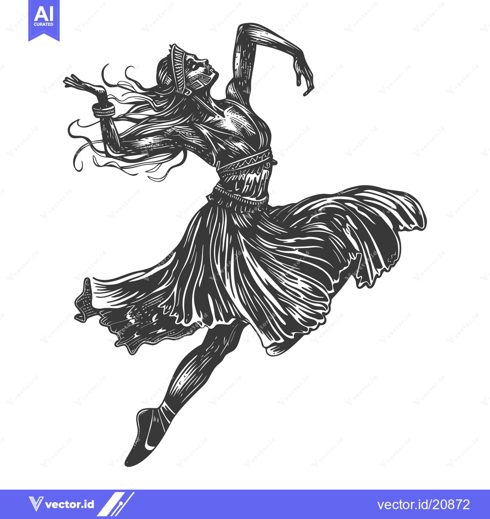 Premium Vector of A Woman in a Flowing Dress Leaps into the Air