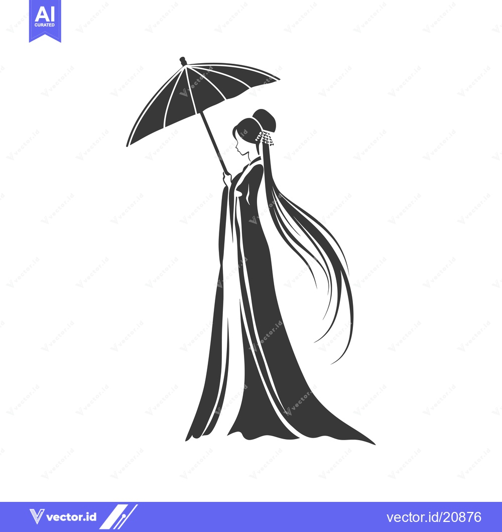 Premium Vector of A Woman in a Kimono Holding an Umbrella