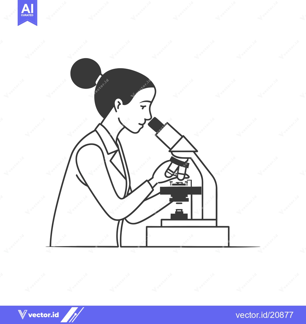 Premium Vector of A Woman in a Lab Coat Looking Through a Microscope