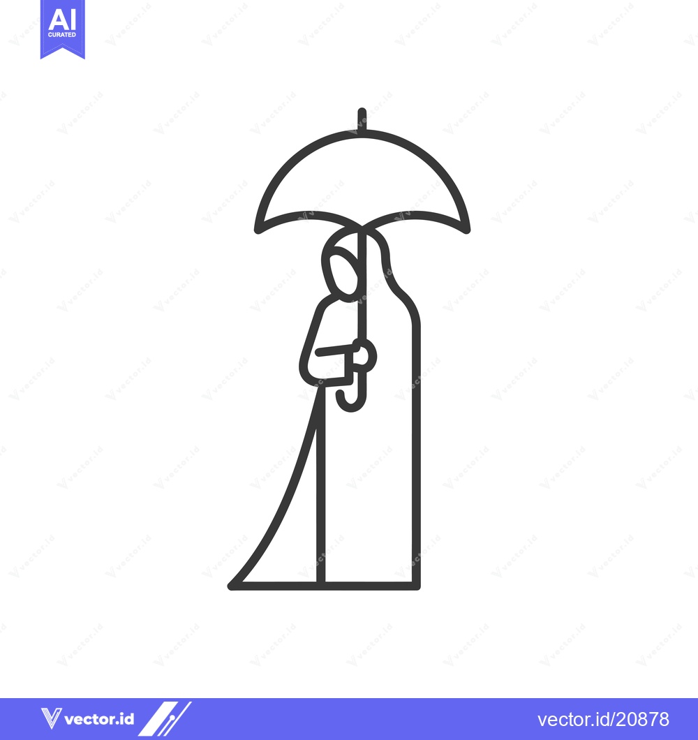 Premium Vector of A woman in a long dress and headscarf holding an umbrella