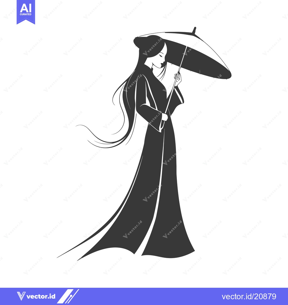 Premium Vector dari A Woman in a Long Dress Holding an Umbrella