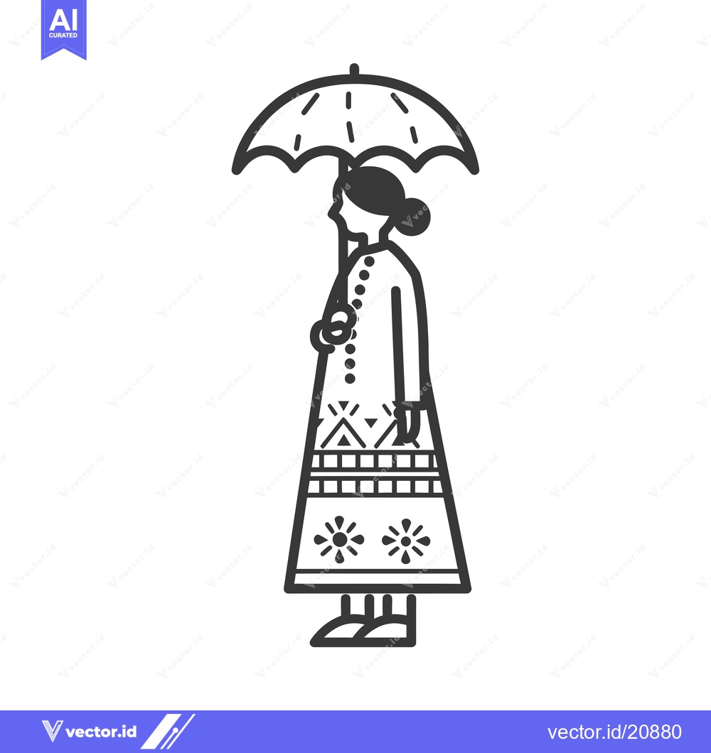 Premium Vector dari A Woman in a Long Dress Holding an Umbrella