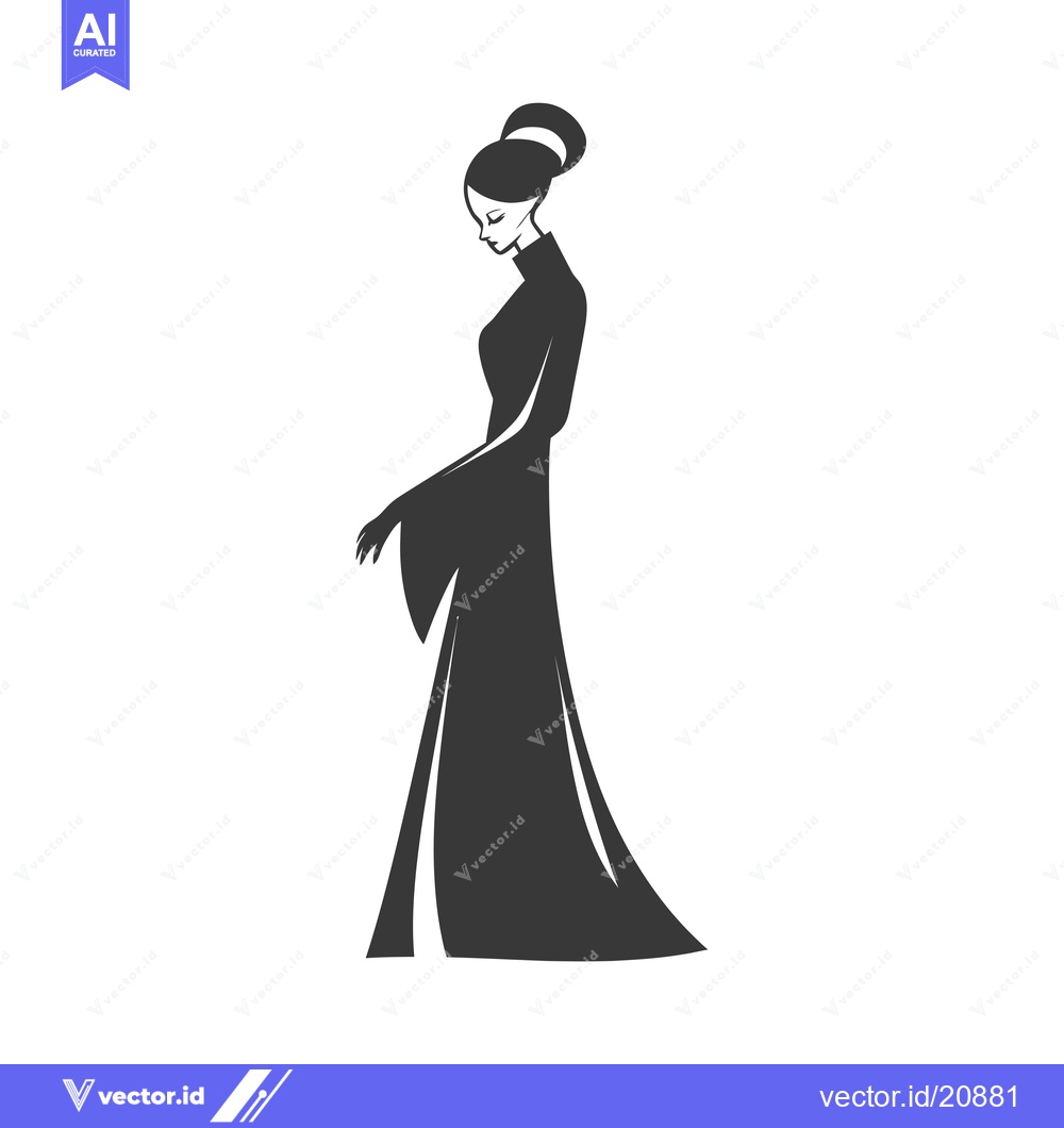 Premium Vector dari A woman in a long dress with a bun and her head down