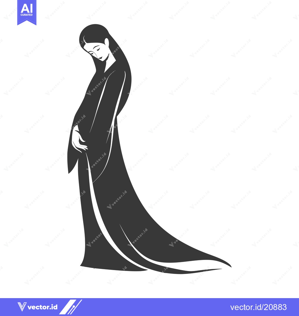 Premium Vector of A woman in a long robe, bowing her head in contemplation