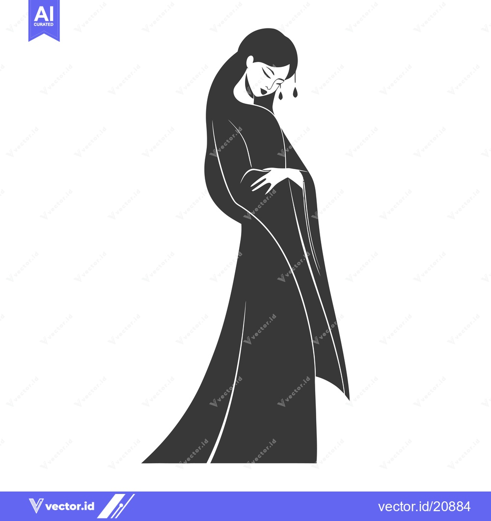 Premium Vector dari A Woman in a Long Robe with Her Head Bowed