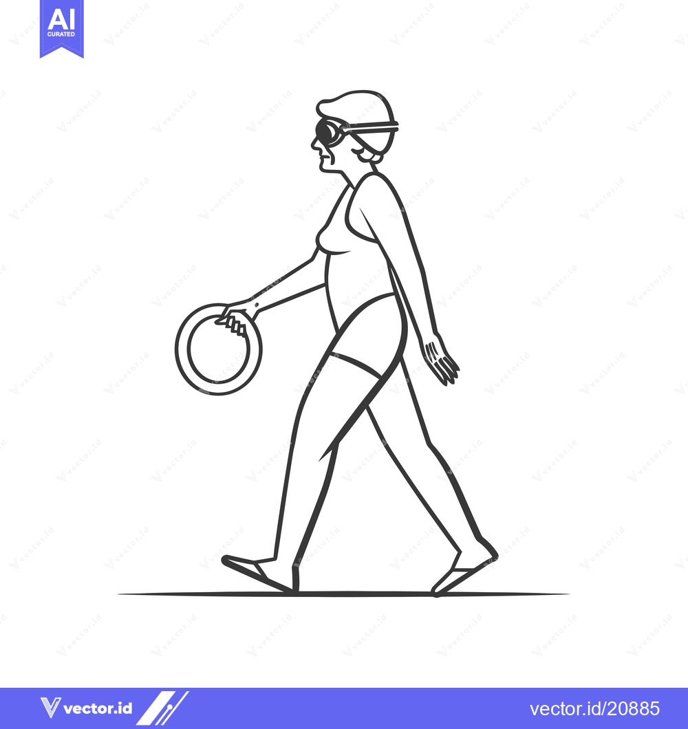 Premium Vector of A Woman in a Swimsuit Walking with a Pool Ring
