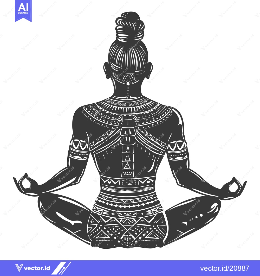 Premium Vector of A Woman in a Yoga Pose with Tribal Tattoos
