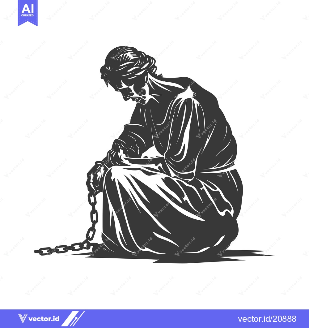 Premium Vector dari A woman in chains sitting on the floor, head down in despair