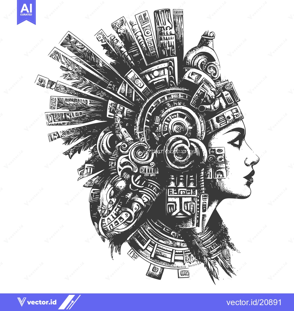Premium Vector dari A Woman in Profile With an Elaborate Headdress Made of Geometric Shape