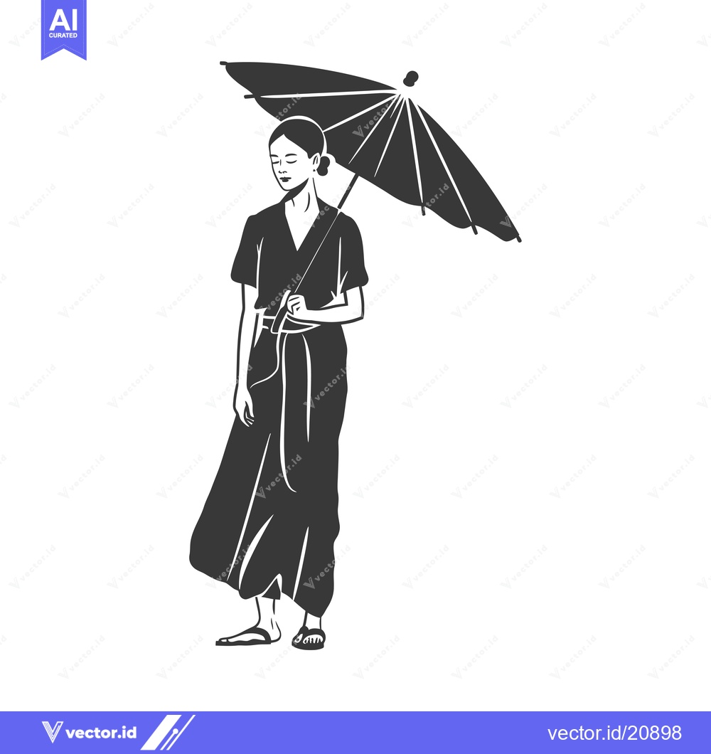 Premium Vector dari A Woman in Traditional Clothing Holding an Umbrella