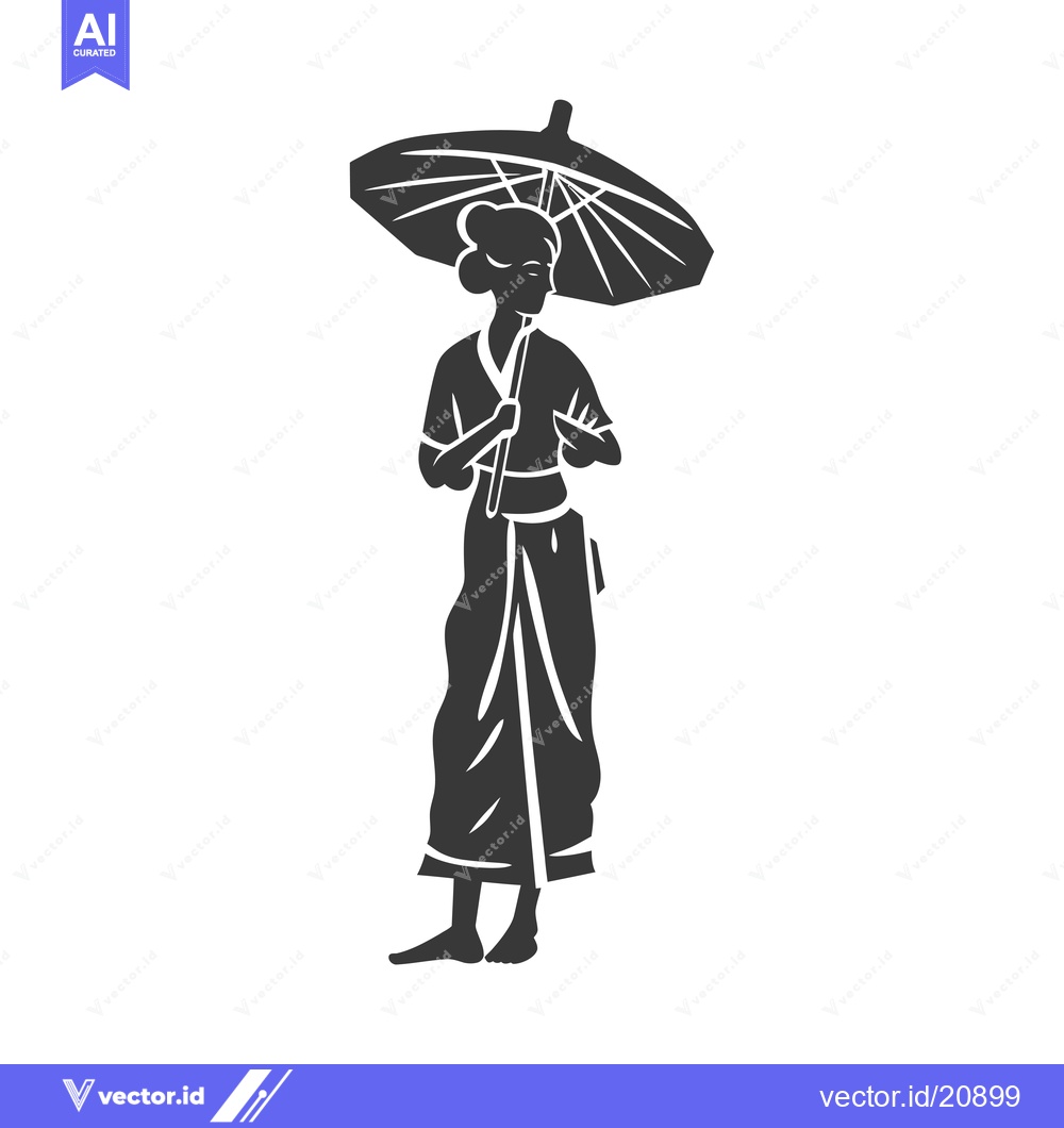 Premium Vector of A Woman in Traditional Clothing Holding an Umbrella