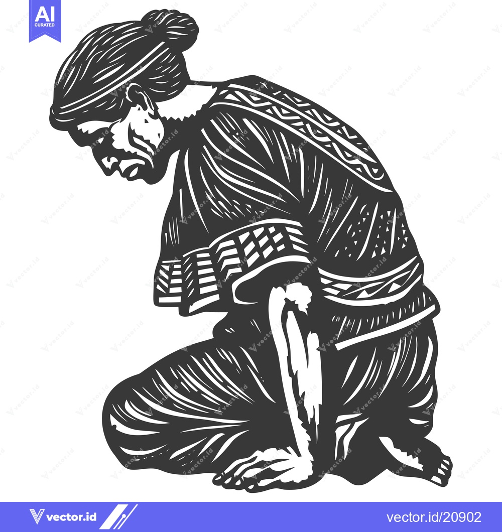Premium Vector of A Woman in Traditional Clothing Kneeling with Head Bowed