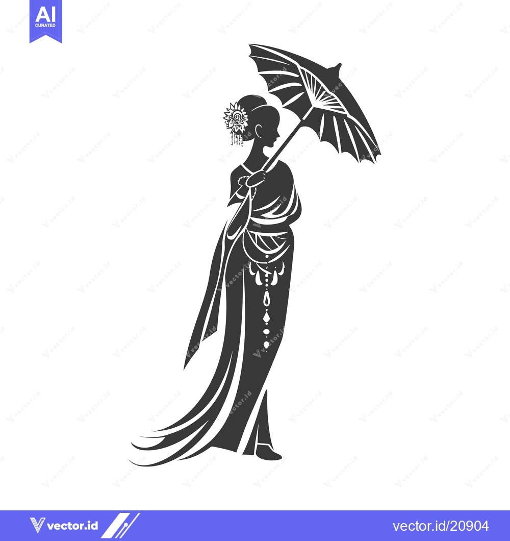 Premium Vector dari A Woman in Traditional Dress Holding an Umbrella