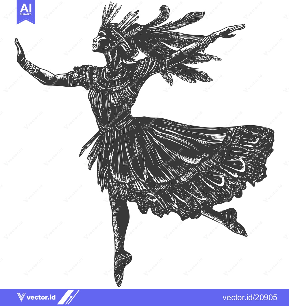 Premium Vector of A Woman in Traditional Dress With Feathers Dancing