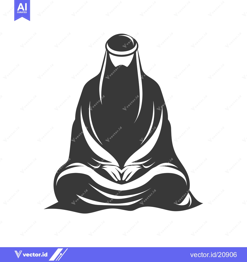 Premium Vector of A Woman in Traditional Islamic Clothing Sitting with Crossed Legs