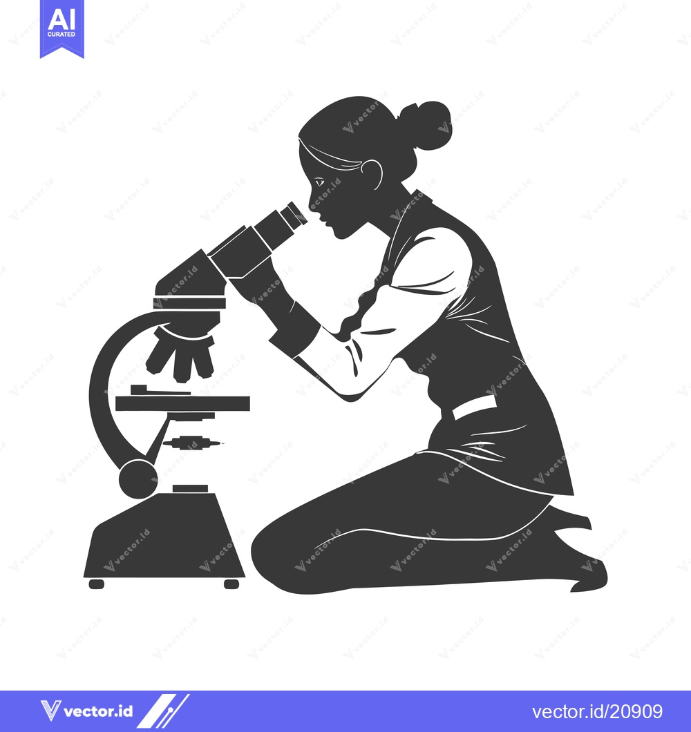 Premium Vector dari A Woman Kneeling and Looking Through a Microscope