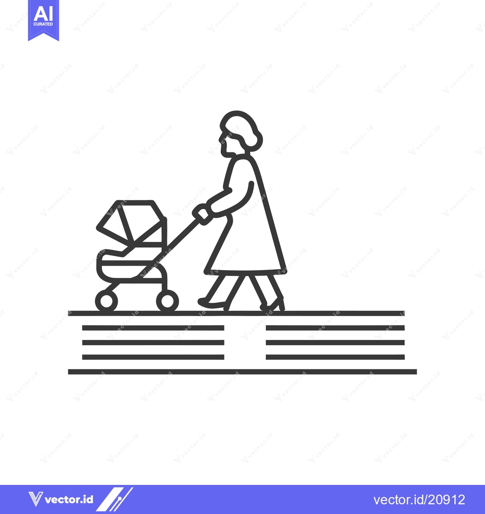Premium Vector dari A Woman Pushing a Baby Stroller on a Sidewalk
