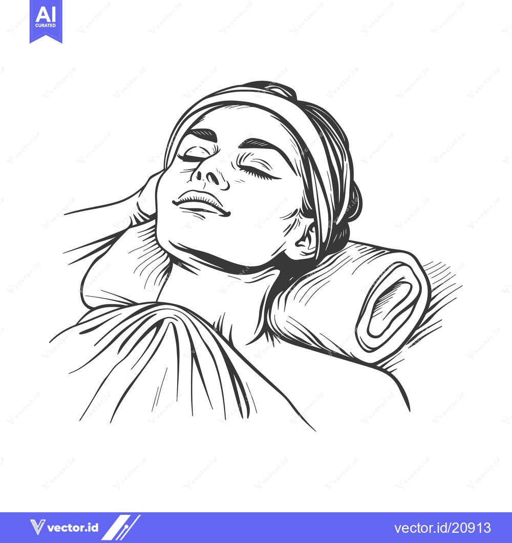 Premium Vector dari A Woman Receiving a Facial Massage,  Sketch Illustration