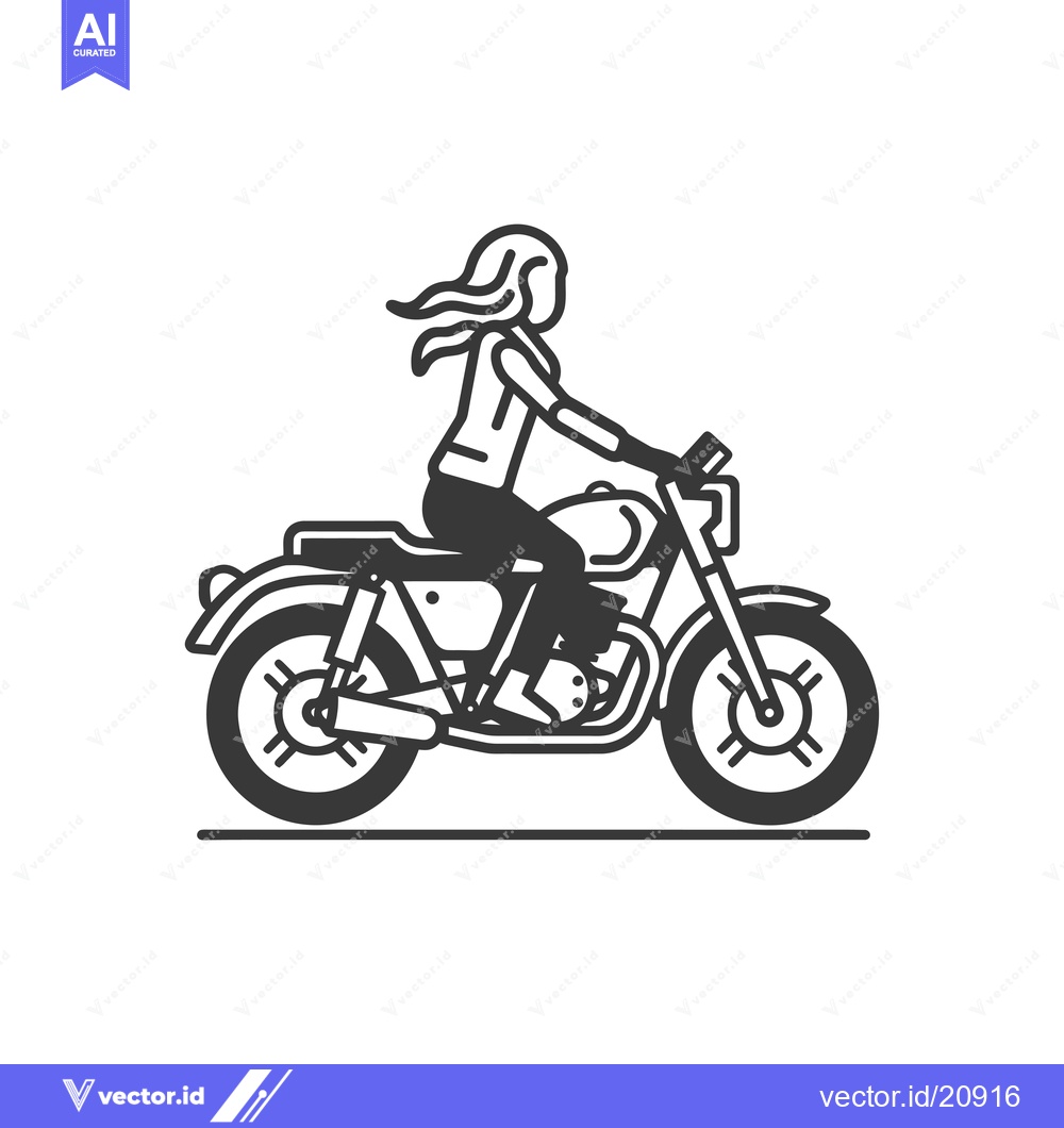 Premium Vector dari A woman riding a motorcycle in a line art illustration