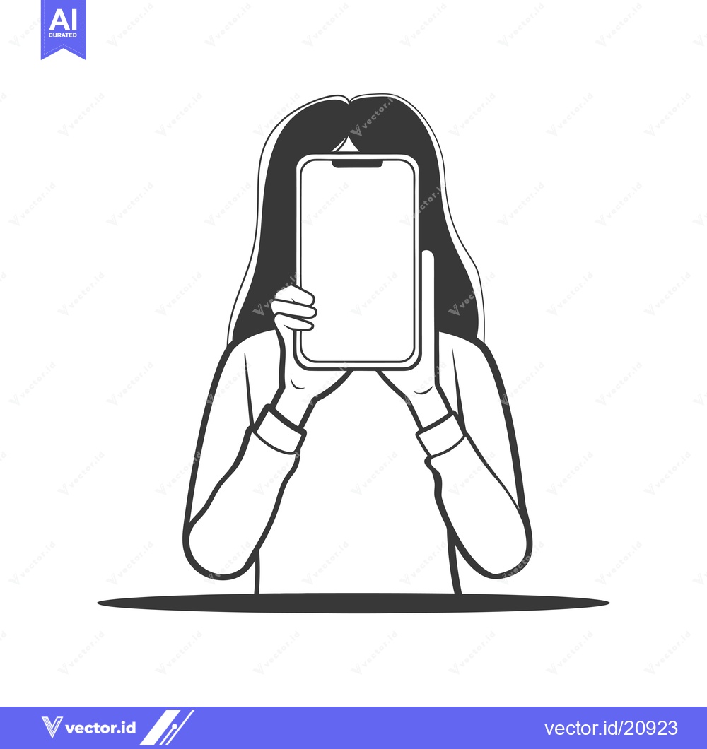 Premium Vector of A Woman's Face Hidden Behind A Smartphone