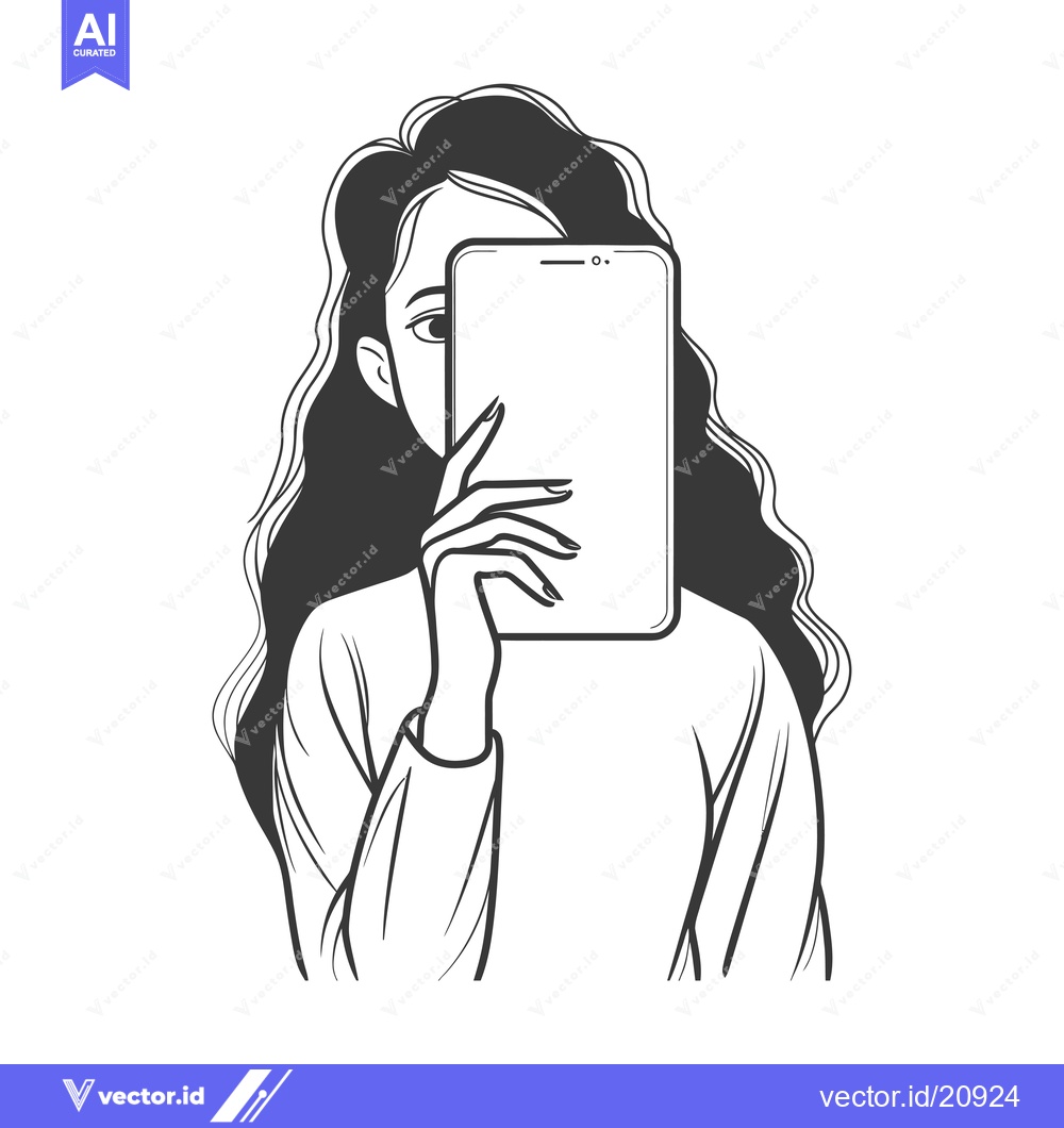 Premium Vector of A Woman's Face Partially Hidden by a Smartphone