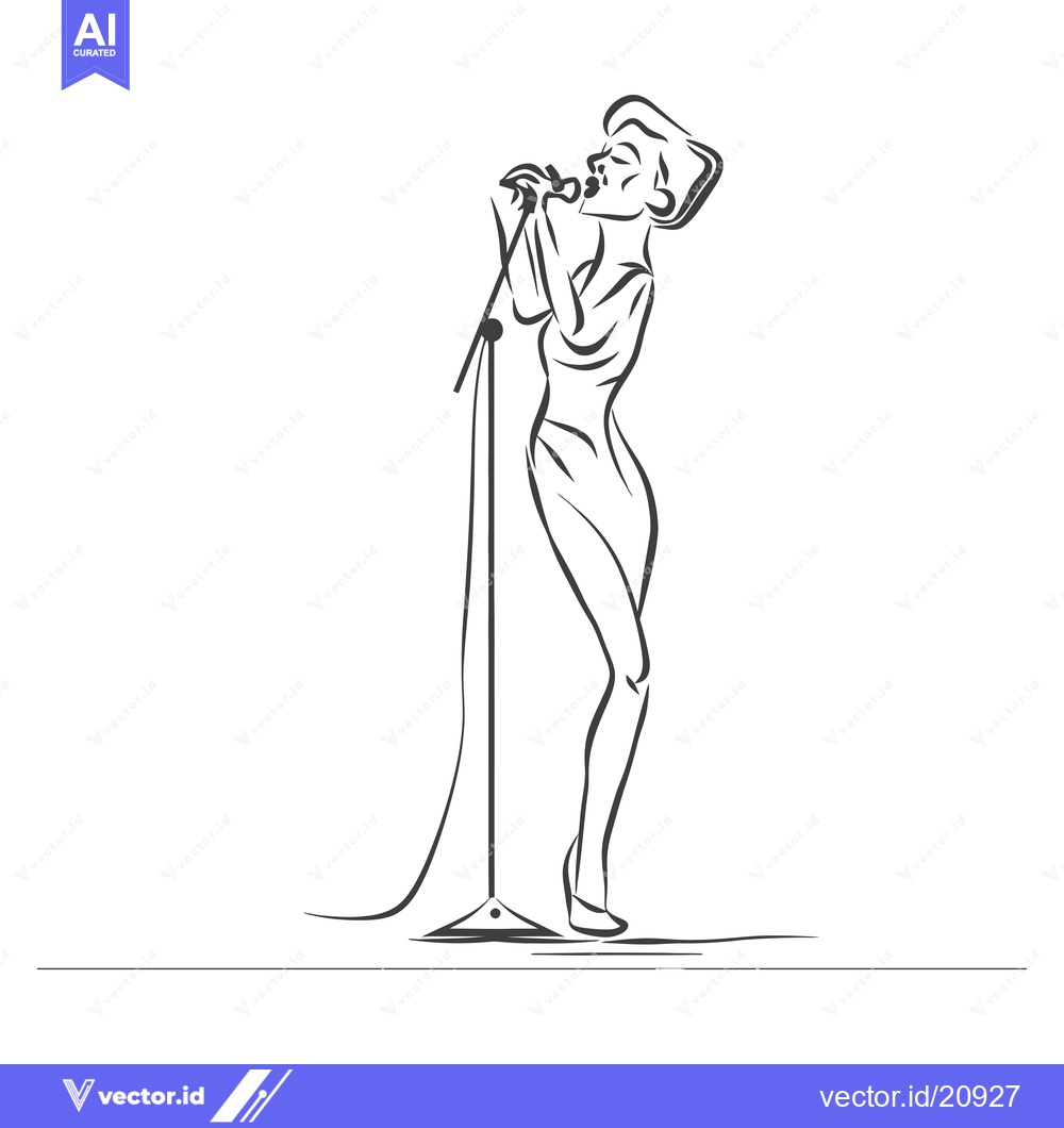 Premium Vector of A Woman Singing Into a Microphone on a Stand