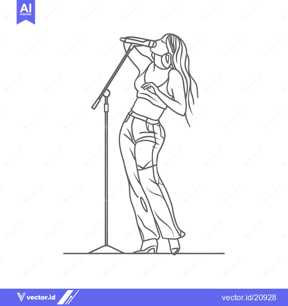 Premium Vector of A Woman Singing into a Microphone on a Stand
