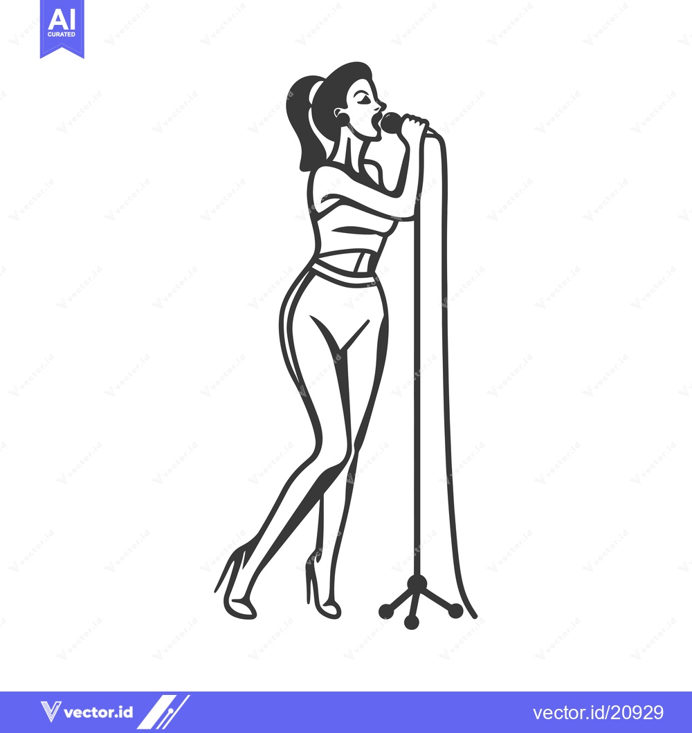 Premium Vector dari A Woman Singing into a Microphone on a Stand