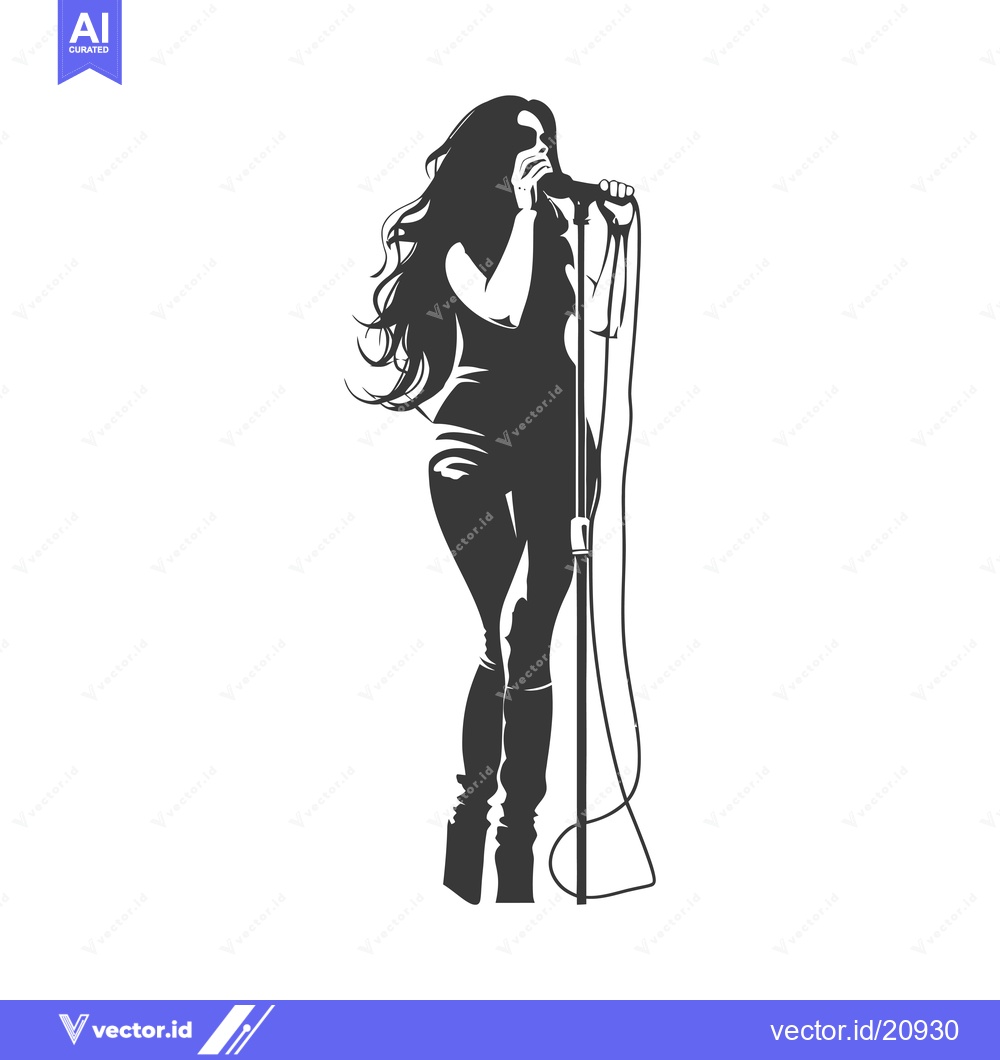 Premium Vector of A Woman Singing Into a Microphone with Her Hair Flowing