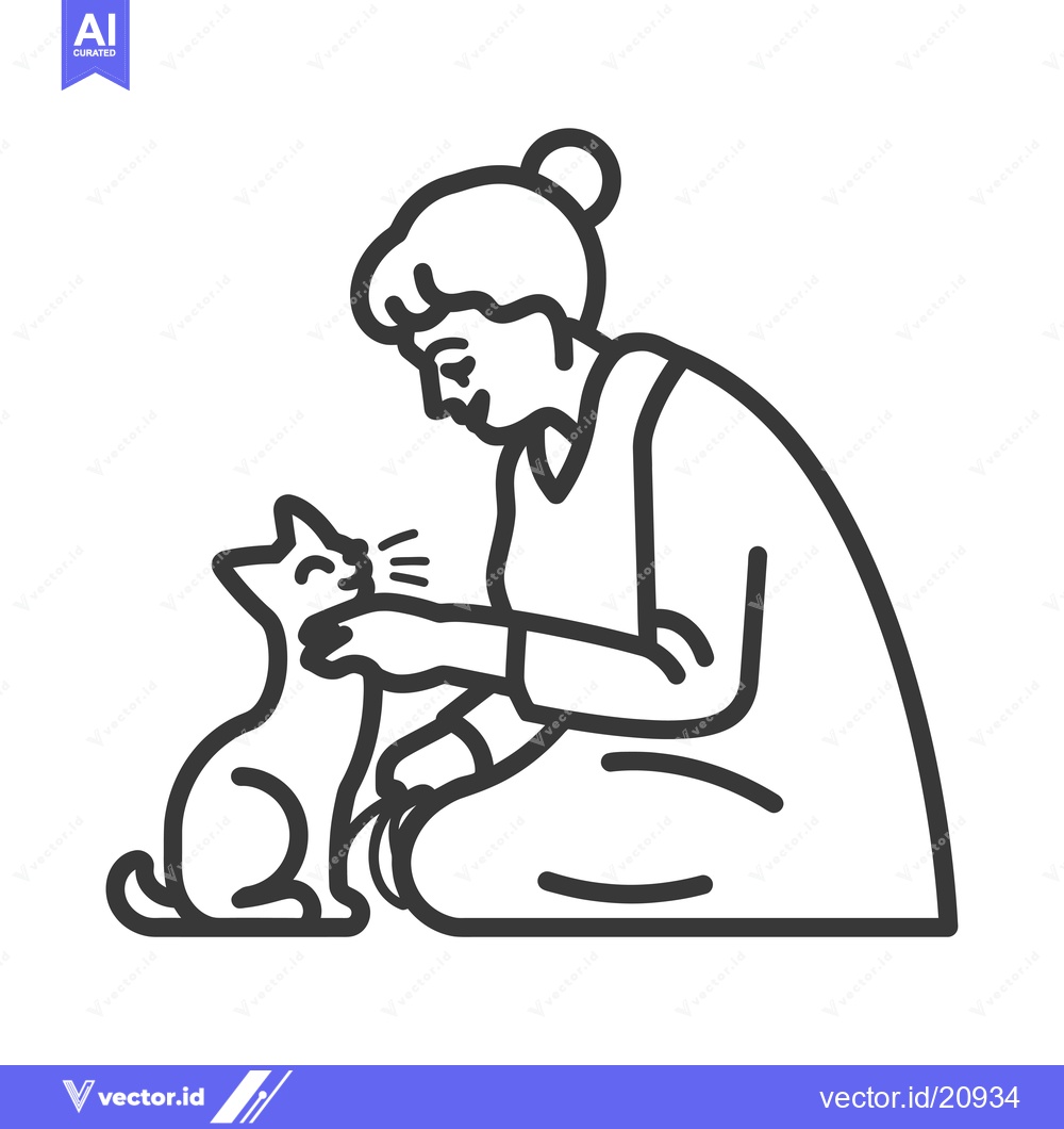 Premium Vector of A Woman Sitting and Petting a Cat