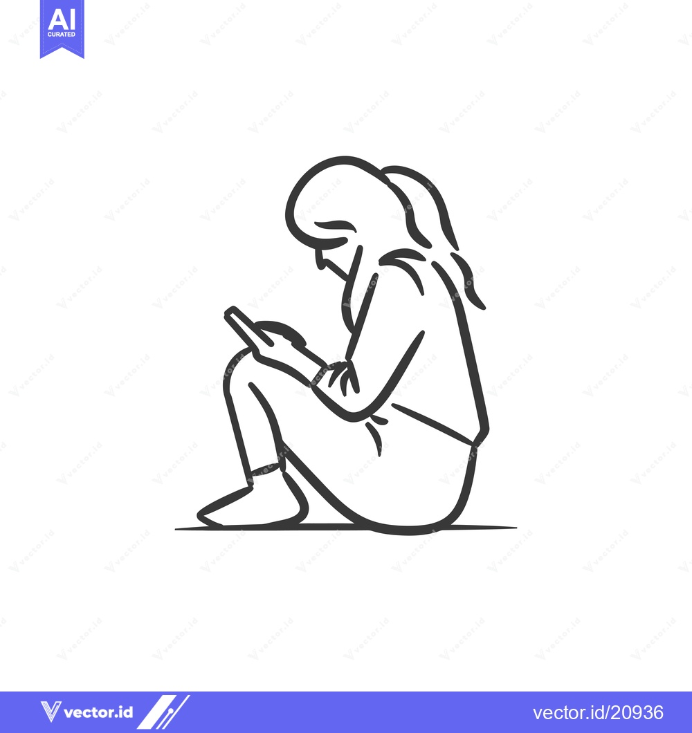 Premium Vector of A Woman Sitting and Using Her Phone