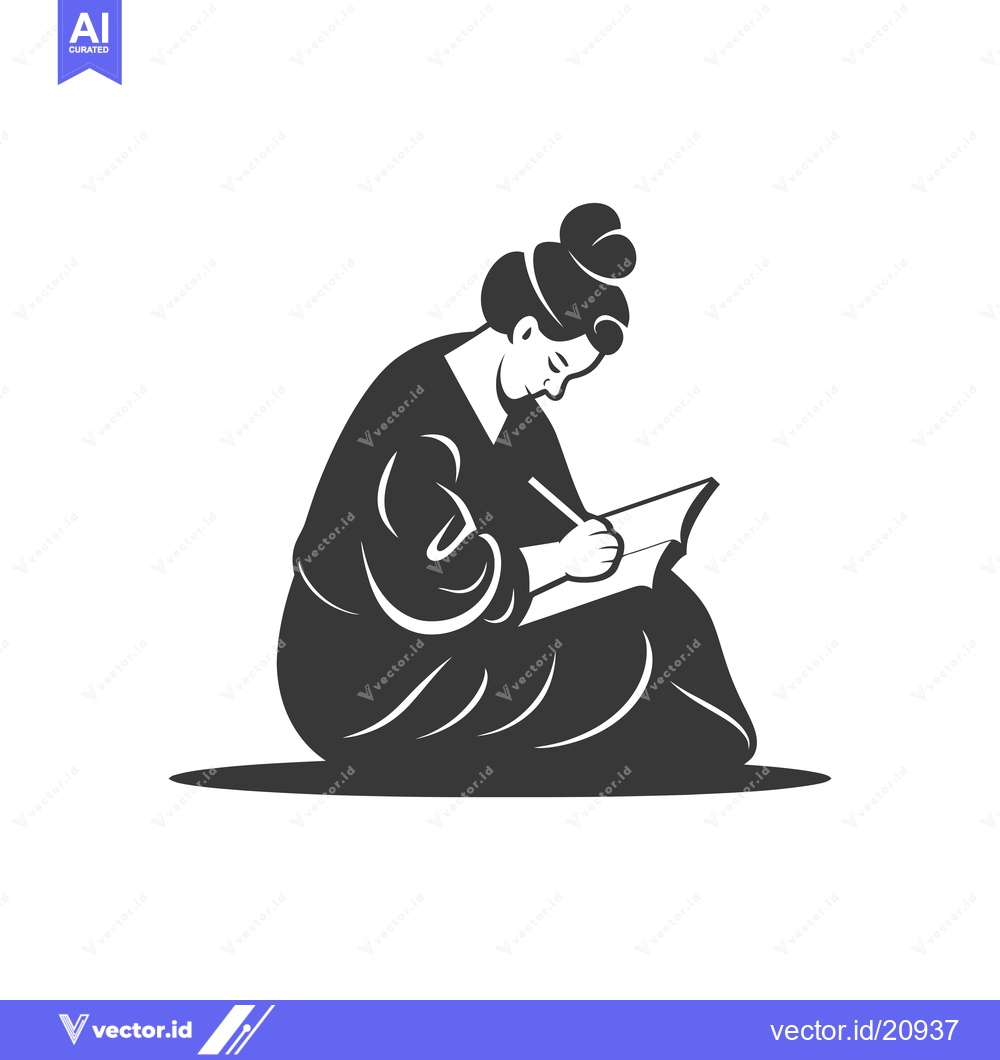 Premium Vector of A woman sitting and writing in a notebook