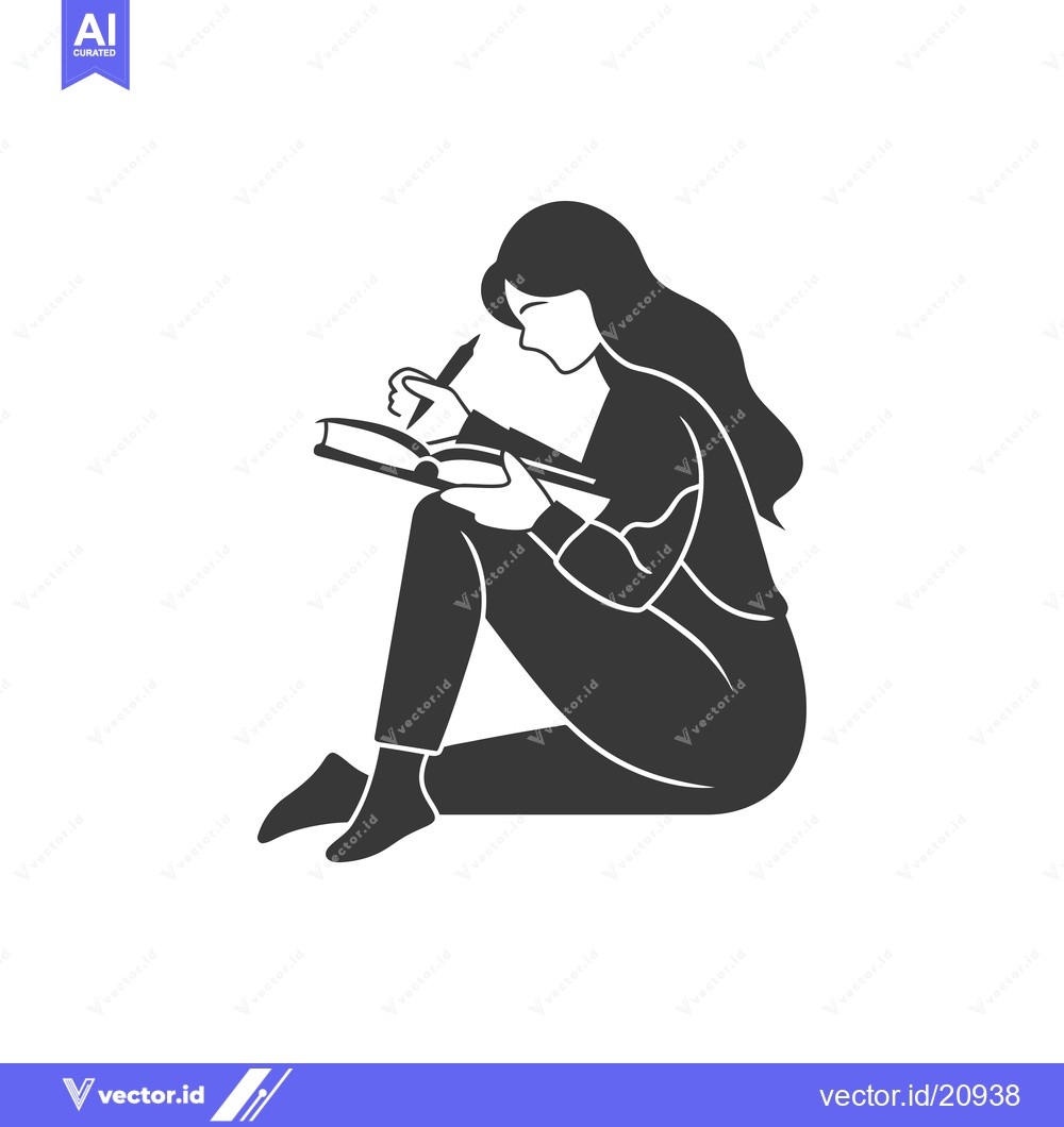 Premium Vector of A Woman Sitting and Writing in a Notebook