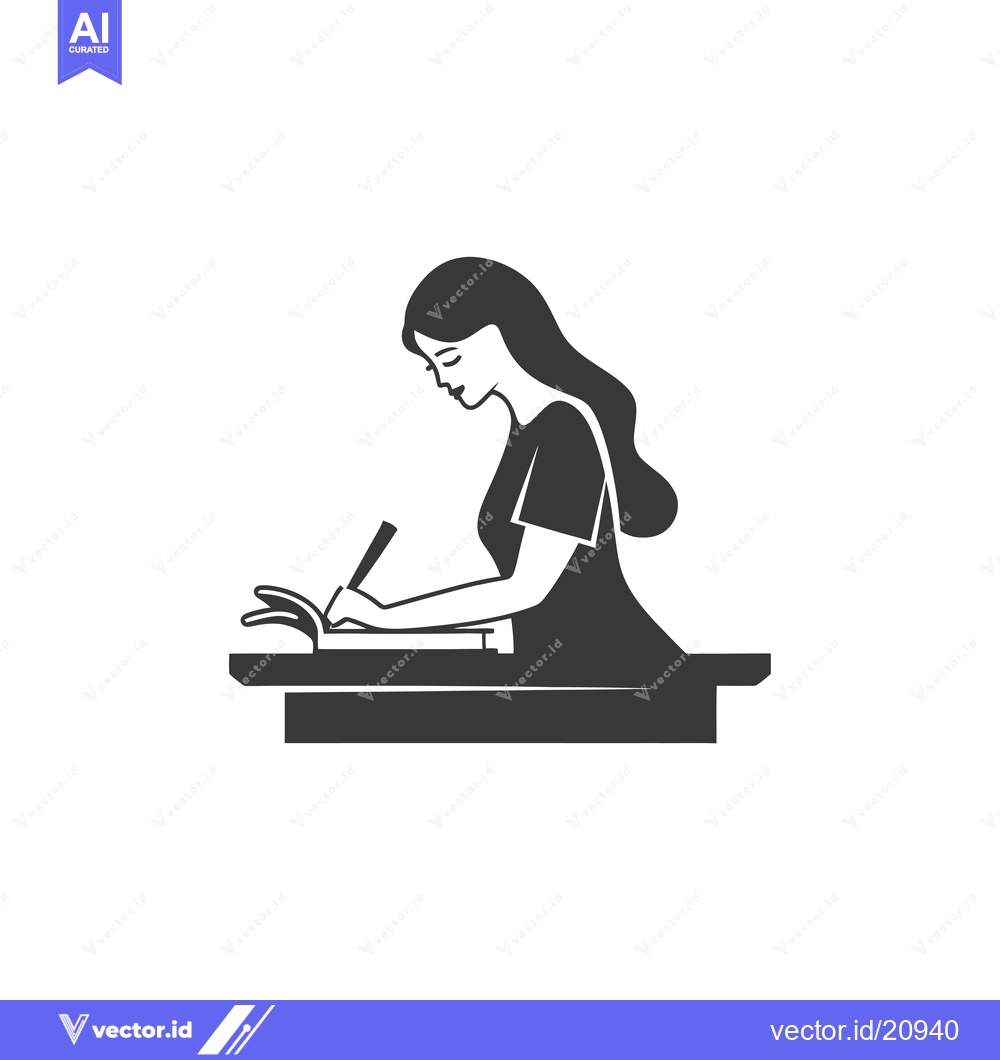 Premium Vector dari A Woman Sitting at a Desk, Writing in a Notebook
