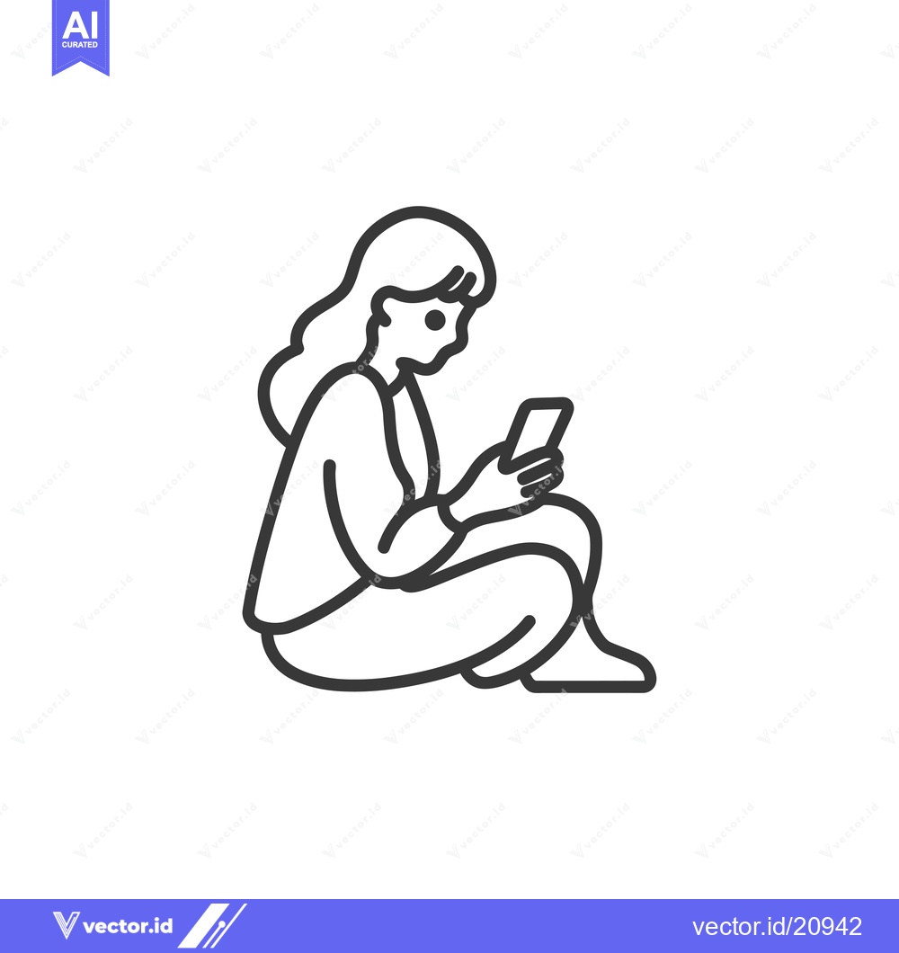 Premium Vector dari A woman sitting cross-legged while looking at a smartphone.