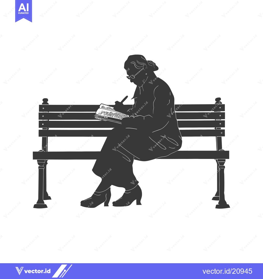 Premium Vector dari A Woman Sitting on a Bench and Writing in a Book